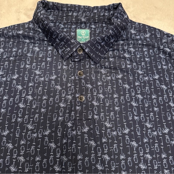 ProTour Athletic Fit Mens XL Full Print Short Sleeve Polo Golf Shirt Dark Blue - Picture 2 of 9